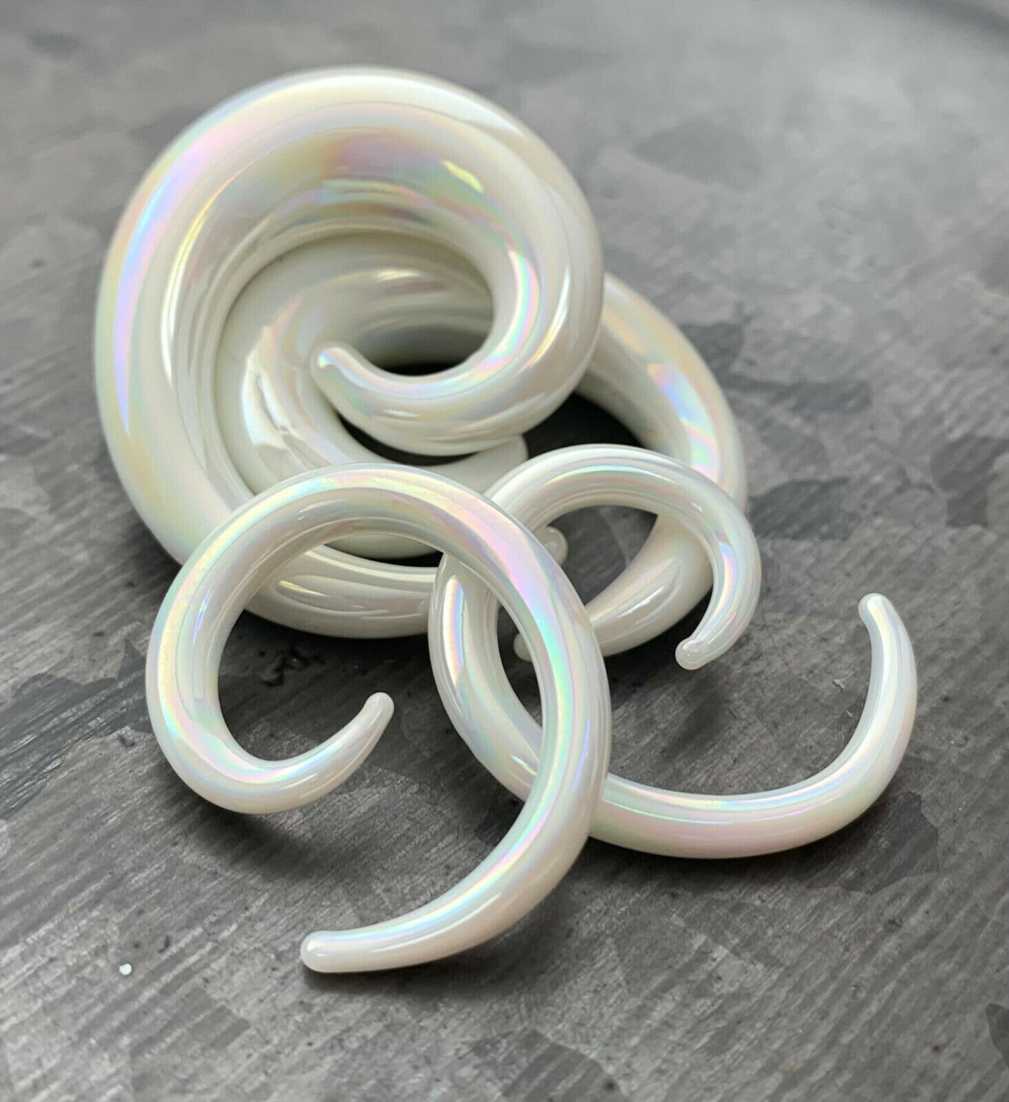 PAIR of Stunning White Lucifer Glass Spiral Tapers Plugs - Expanders - Gauges 6g (4mm) thru 00g (10mm) available!
