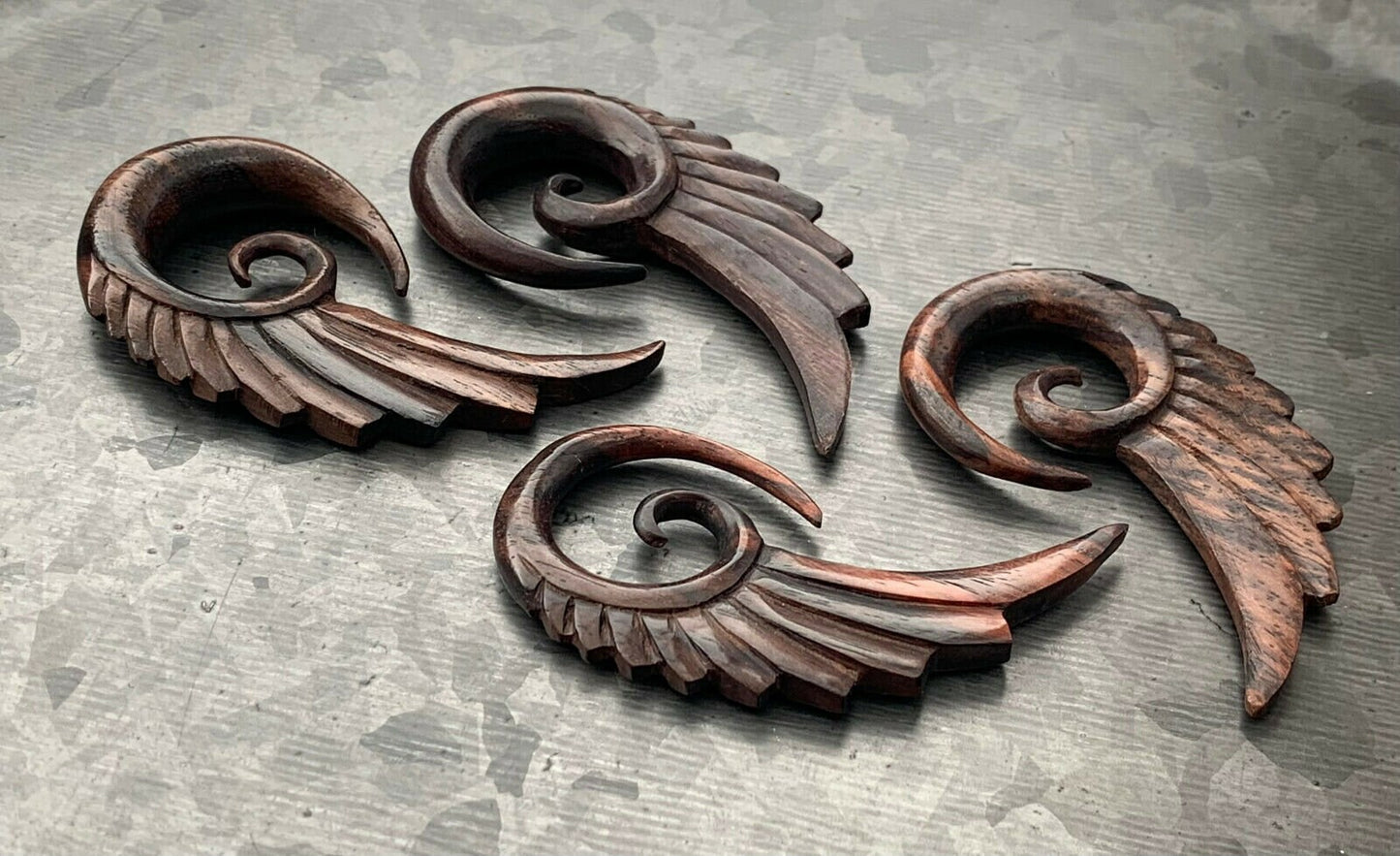PAIR of Beautiful Hand Carved Organic Sono Wood Angel Wings Tapers/Plugs - Expanders - Gauges 4g (5mm) thru 00g (10mm) available!
