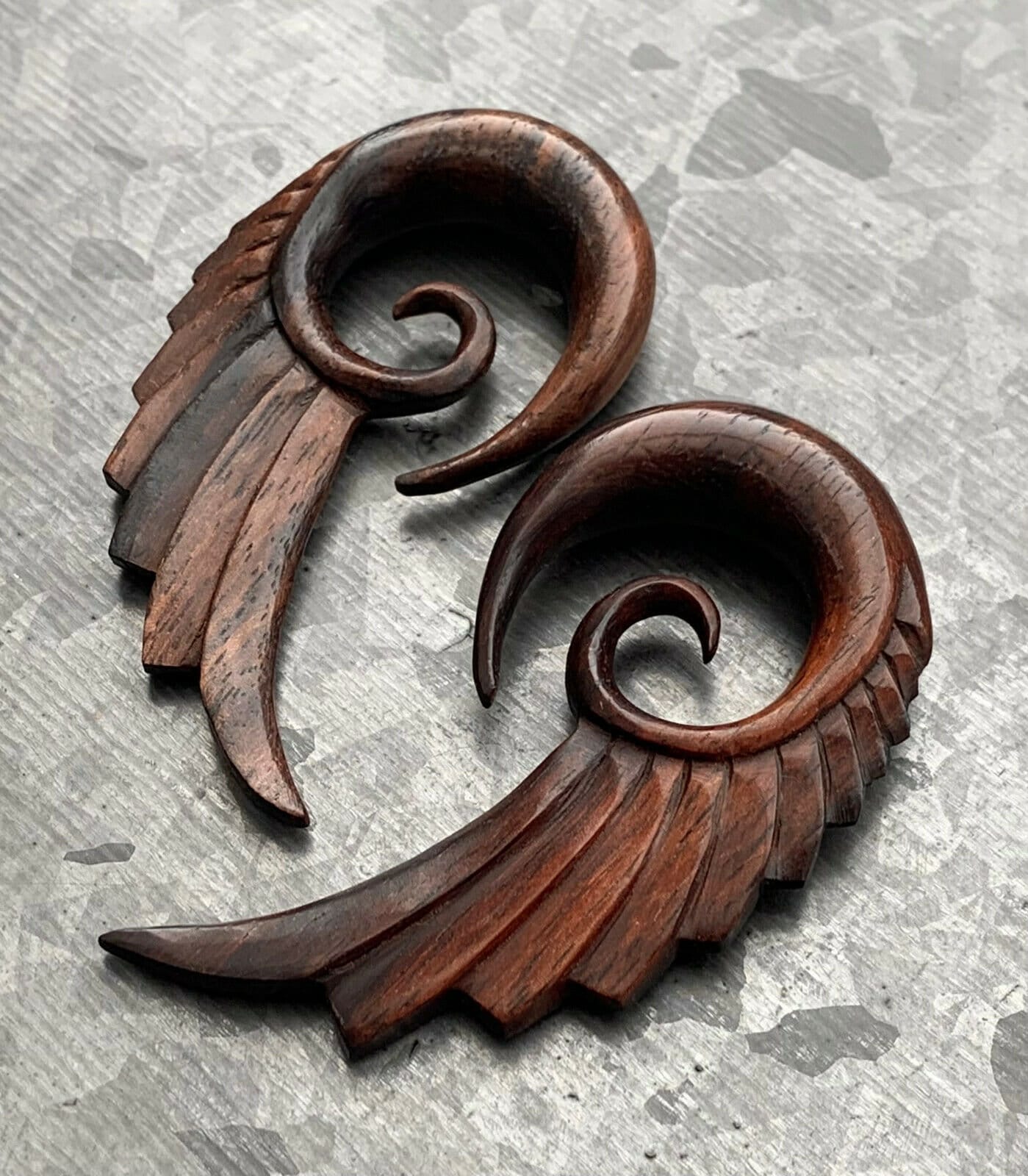 PAIR of Beautiful Hand Carved Organic Sono Wood Angel Wings Tapers/Plugs - Expanders - Gauges 4g (5mm) thru 00g (10mm) available!