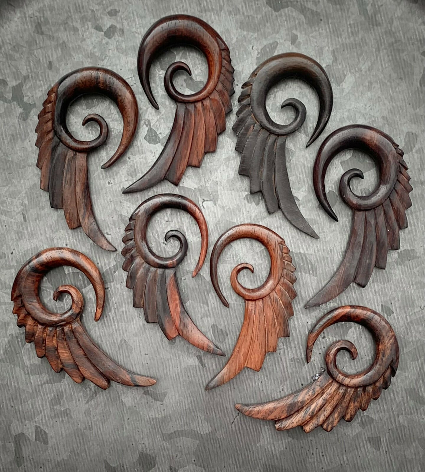 PAIR of Beautiful Hand Carved Organic Sono Wood Angel Wings Tapers/Plugs - Expanders - Gauges 4g (5mm) thru 00g (10mm) available!