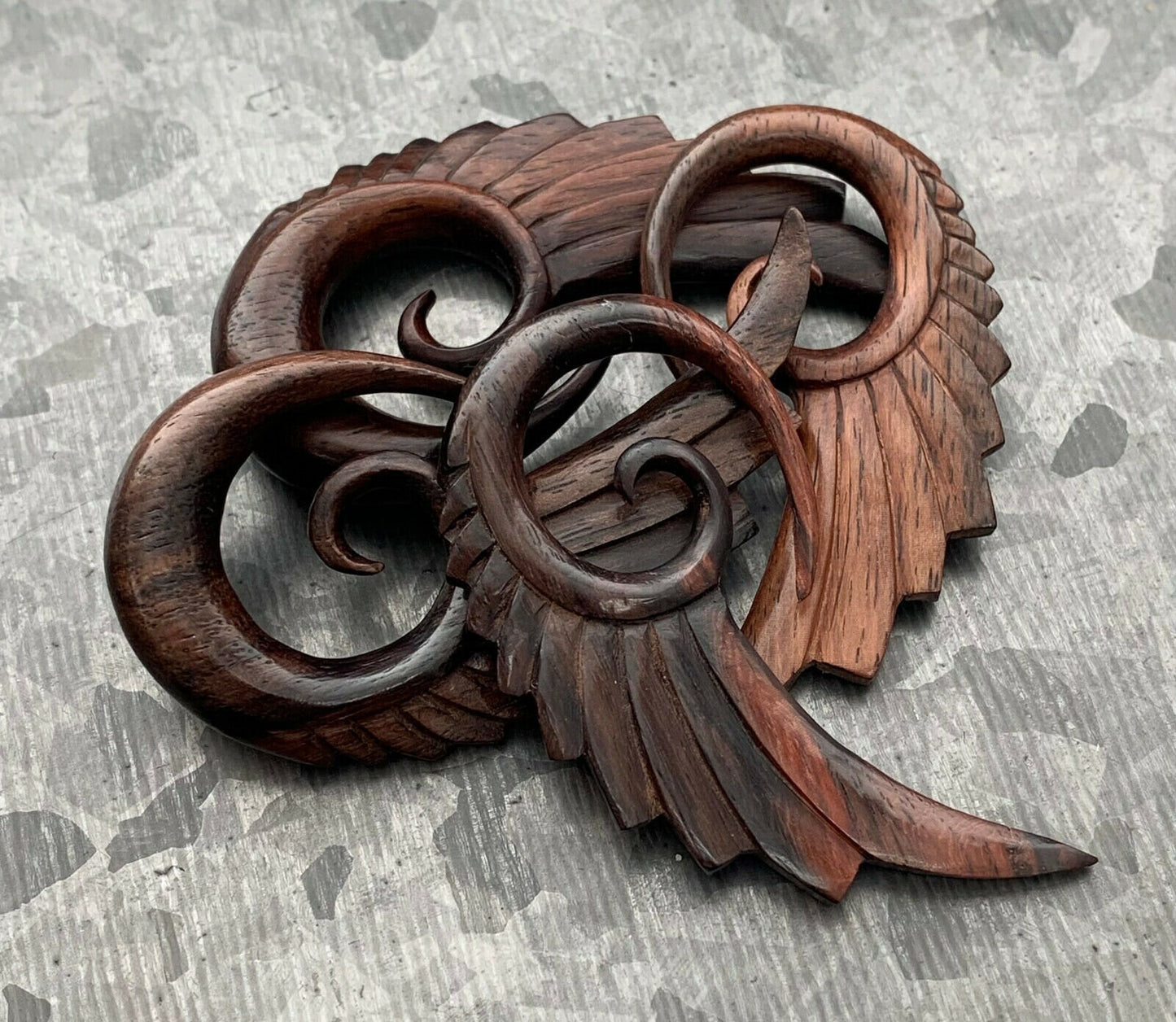 PAIR of Beautiful Hand Carved Organic Sono Wood Angel Wings Tapers/Plugs - Expanders - Gauges 4g (5mm) thru 00g (10mm) available!