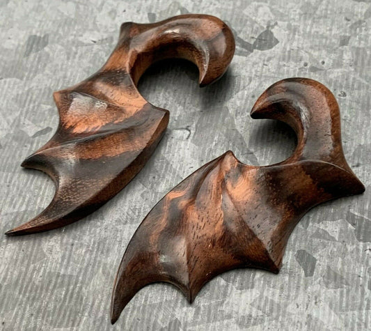 PAIR of Unique Hand Carved Organic Sono Wood Bat Wing Tapers/Plugs - Expanders - Gauges 6g (4mm) thru 00g (10mm) available!