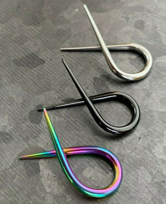 PAIR of Unique Surgical Steel Twisted Tapers in Silver, Black and Rainbow - Gauges 14g (1.6mm) thru 10g (2.4mm) available!