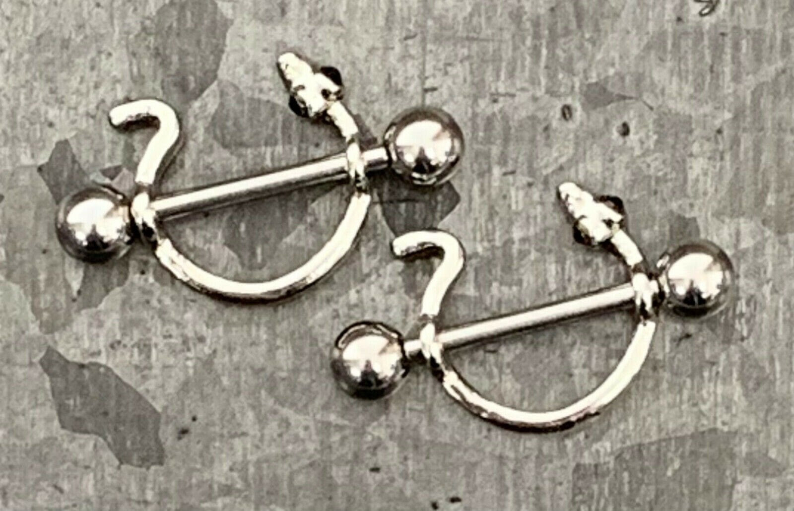 PAIR of Snake Design Steel Nipple Barbells/Shields/Rings - Barbell 14g, 16mm (3/4") - Wearable length 12mm (1/2")!