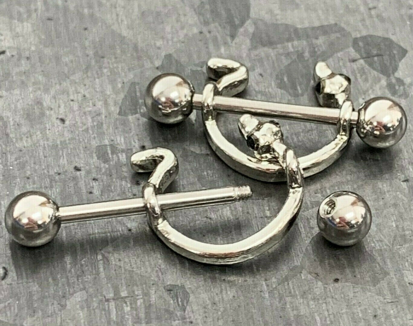 PAIR of Snake Design Steel Nipple Barbells/Shields/Rings - Barbell 14g, 16mm (3/4") - Wearable length 12mm (1/2")!