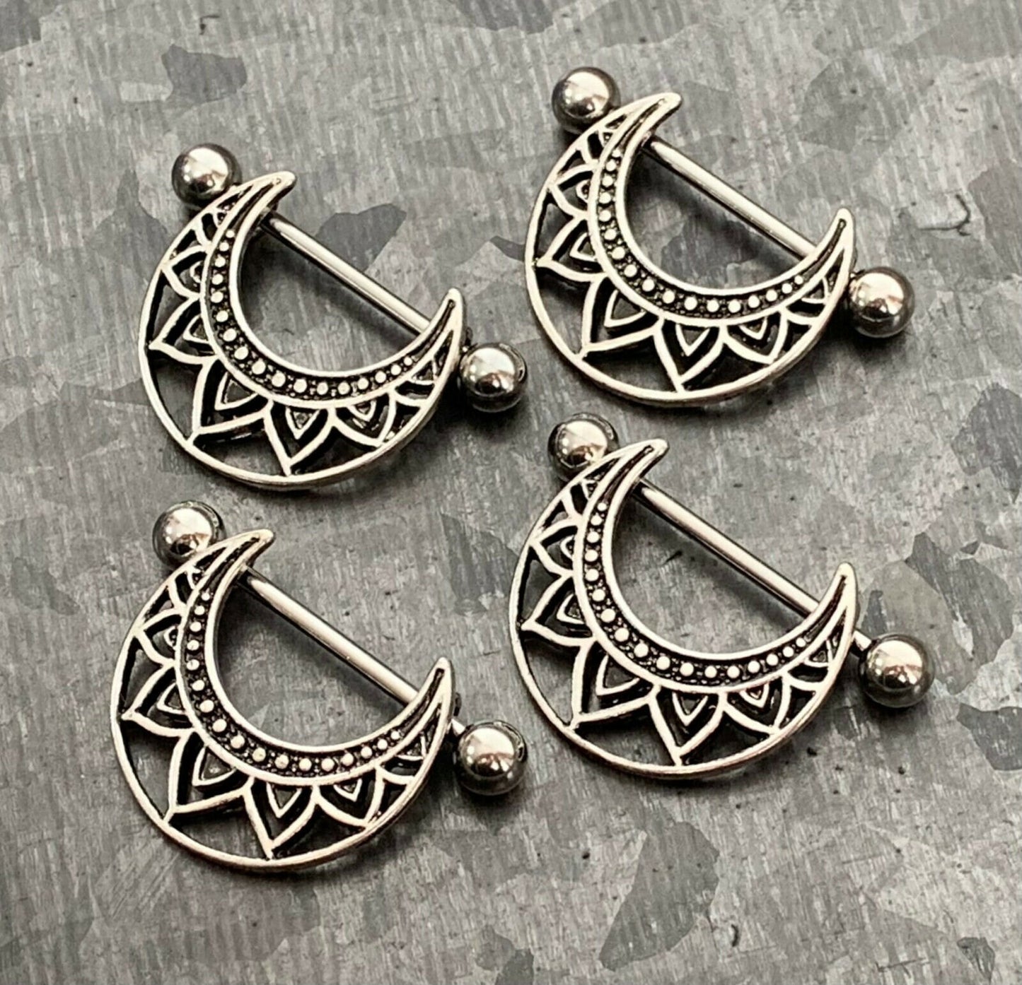 PAIR of Unique Tribal Adornment Design Steel Nipple Barbells/Shields/Rings - Barbell 14g, 22mm (7/8"), Wearable length 14mm (916")!