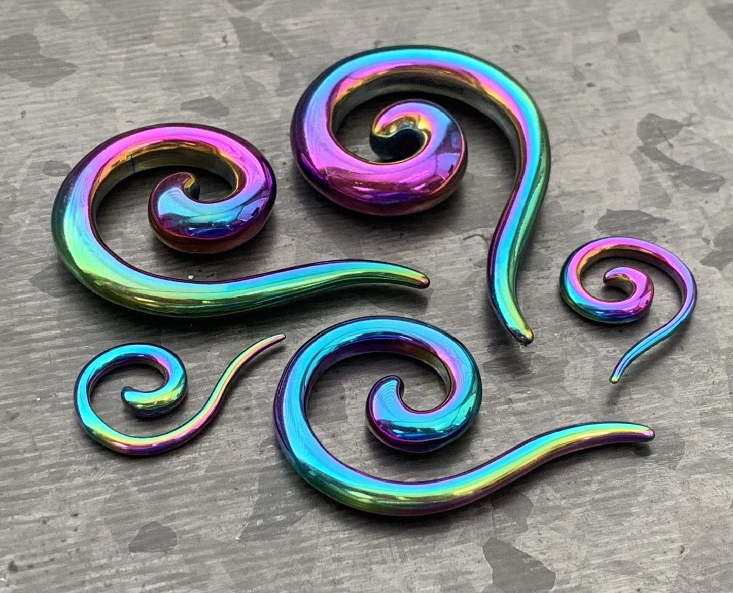 PAIR of Beautiful Surgical Steel Spiral Hanging Tapers Expanders - Black, Gold and Rainbow- Gauges 12g (2mm) thru 2g (6mm) available!