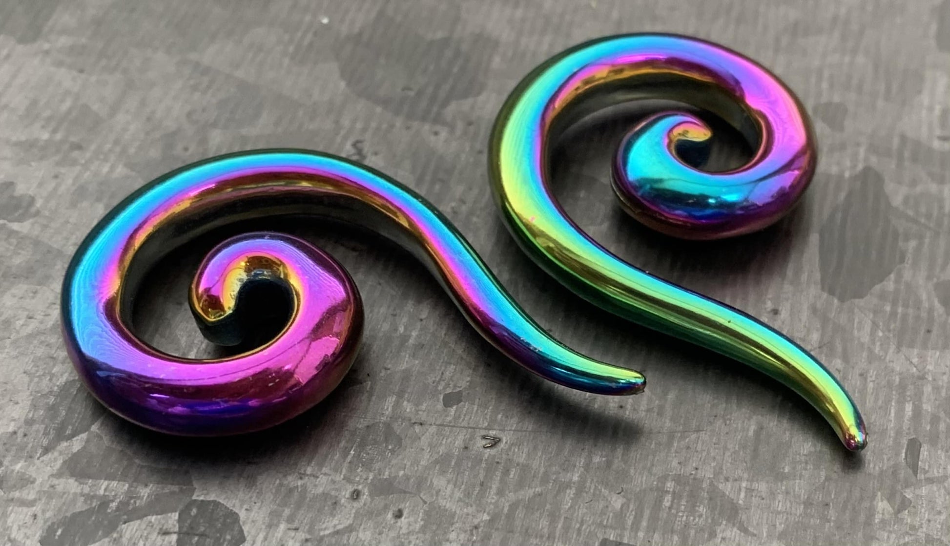 PAIR of Beautiful Surgical Steel Spiral Hanging Tapers Expanders - Black, Gold and Rainbow- Gauges 12g (2mm) thru 2g (6mm) available!