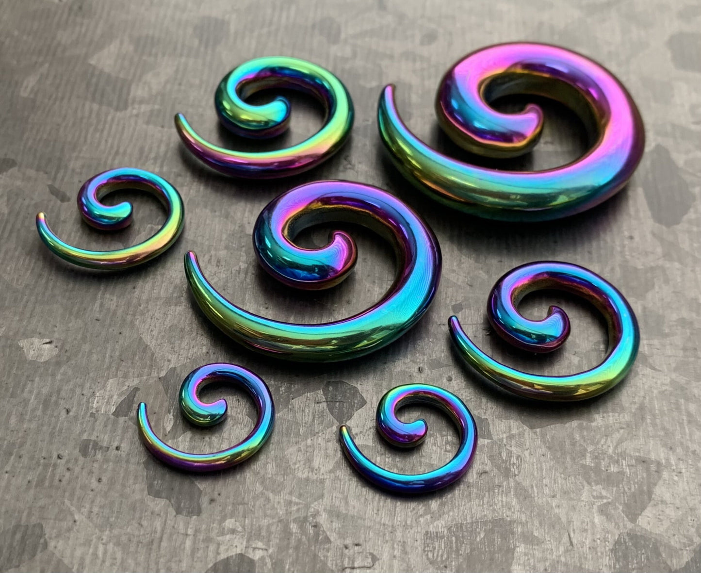 PAIR of Unique Stainless Steel Spiral Tapers Expanders - Black, Gold or Rainbow - Gauges 12g (2mm) thru 2g (6mm) available!