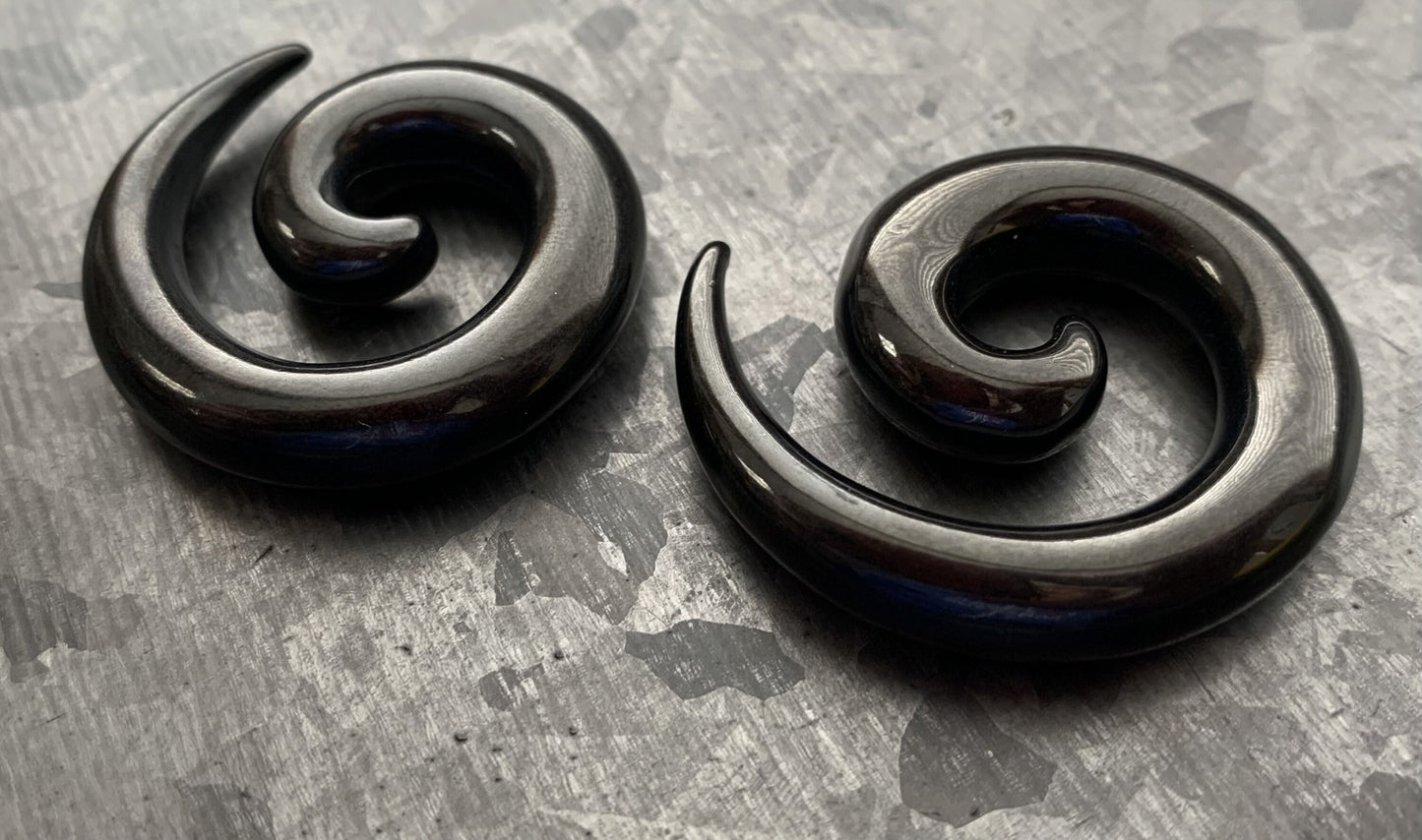 PAIR of Unique Stainless Steel Spiral Tapers Expanders - Black, Gold or Rainbow - Gauges 12g (2mm) thru 2g (6mm) available!