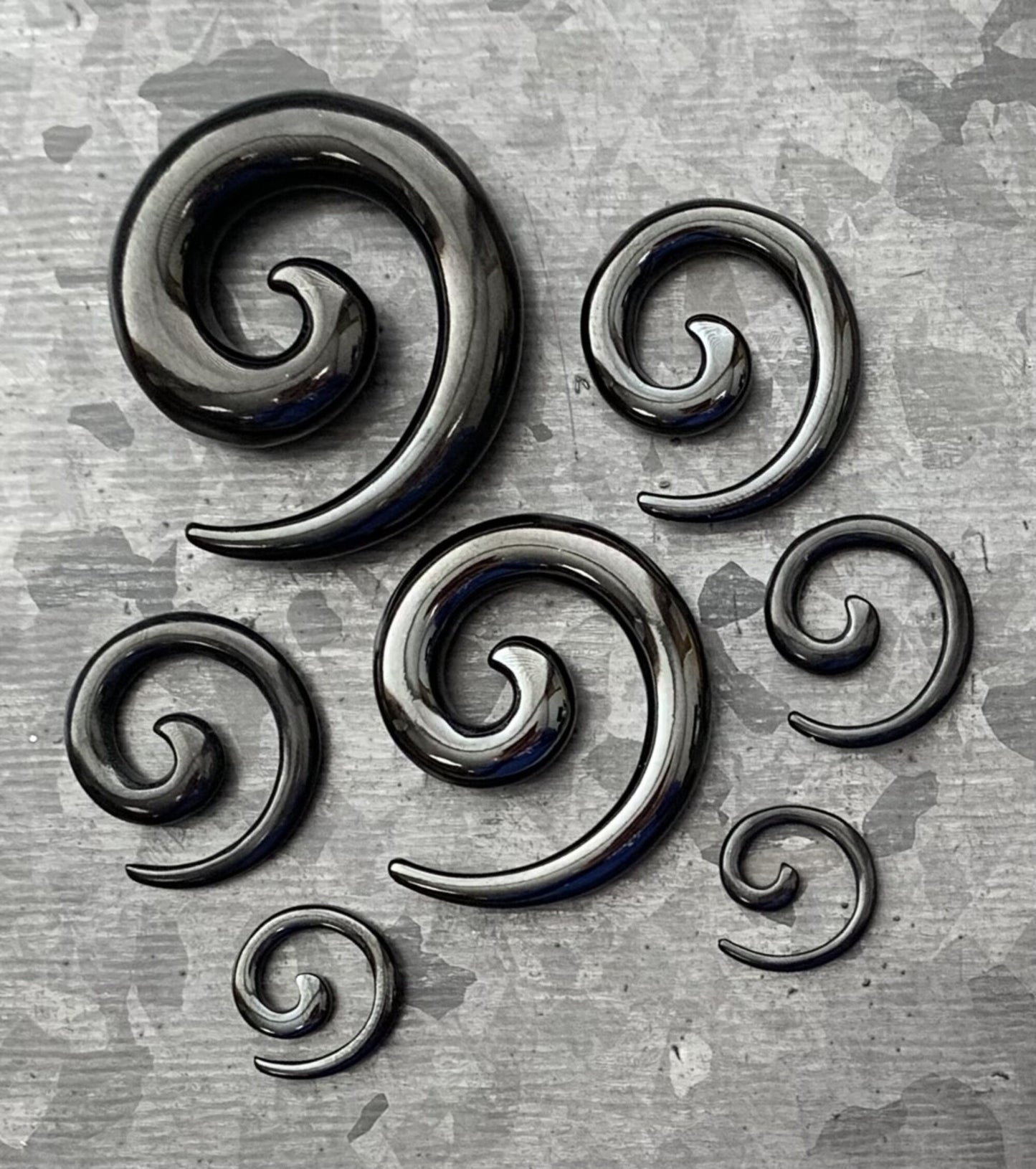 PAIR of Unique Stainless Steel Spiral Tapers Expanders - Black, Gold or Rainbow - Gauges 12g (2mm) thru 2g (6mm) available!