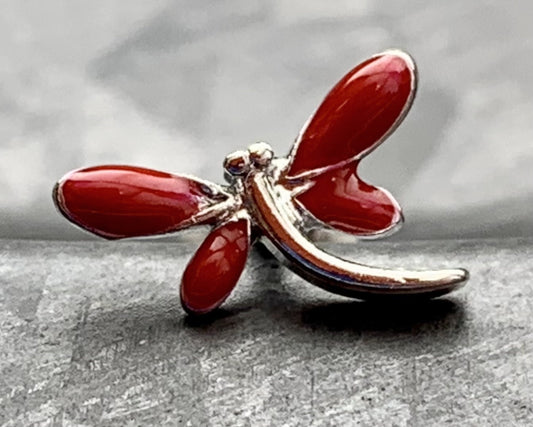 1 Piece Red Dragonfly Internally Threaded Labret Stud - 16g - Post Length 6mm or 8mm Available!
