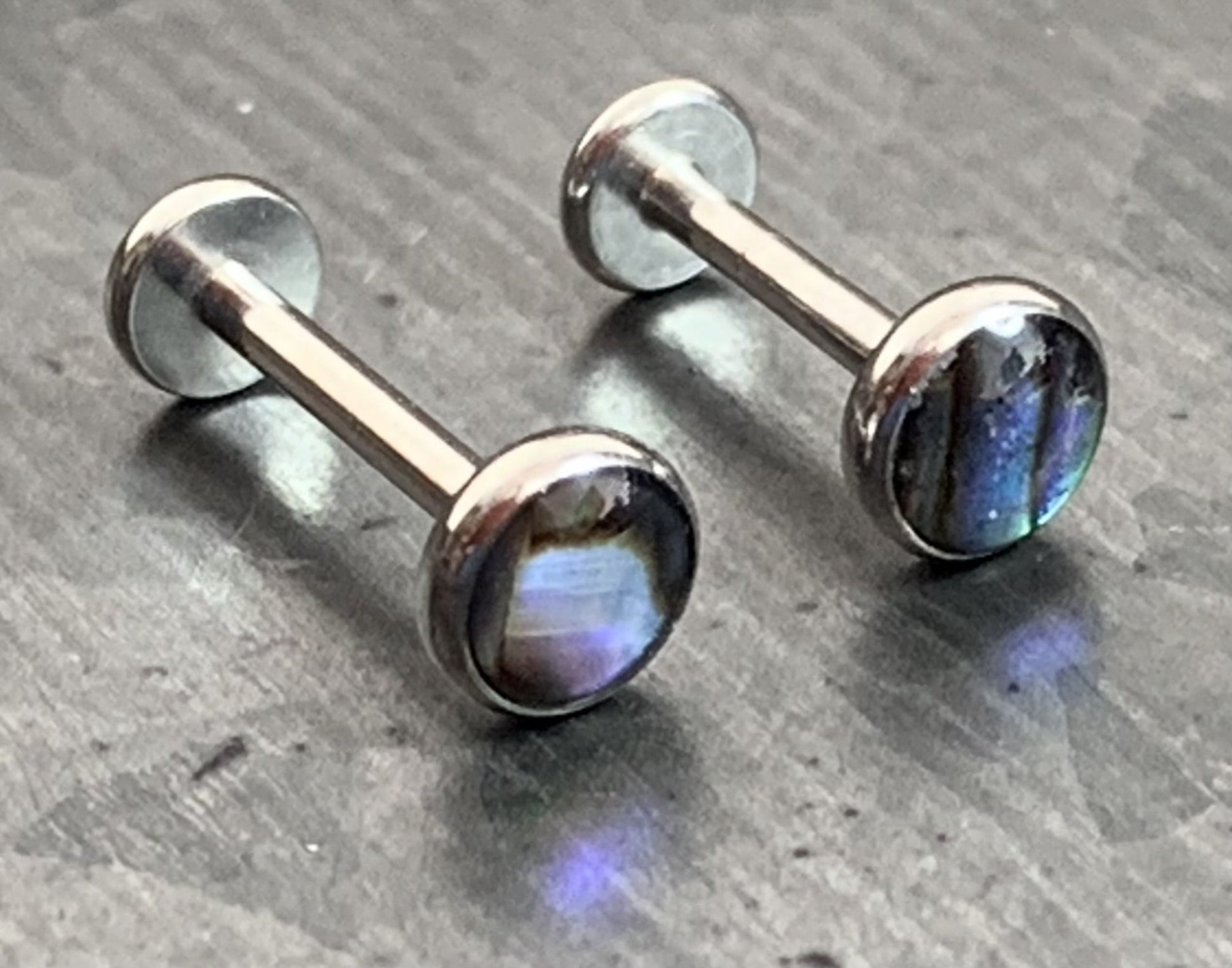 1 Piece Abalone Shell Steel Labret Internally Threaded Stud - 16g - Post Length 8mm or 10mm Available!