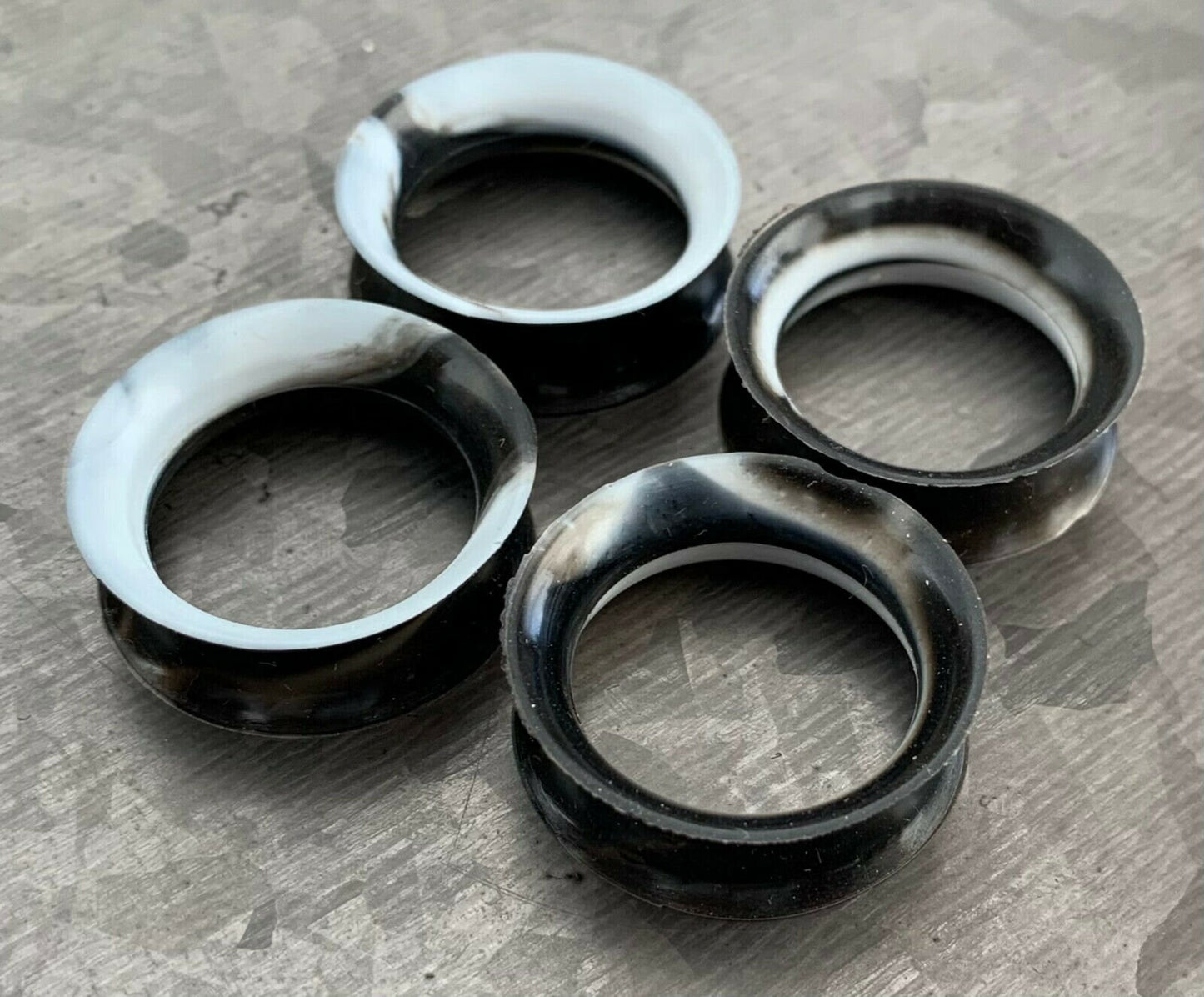 PAIR Black & White Swirl Ultra Thin Silicone Double Flare Tunnels/Plugs - Gauges 4g (5mm) thru 7/8" (22mm) available!