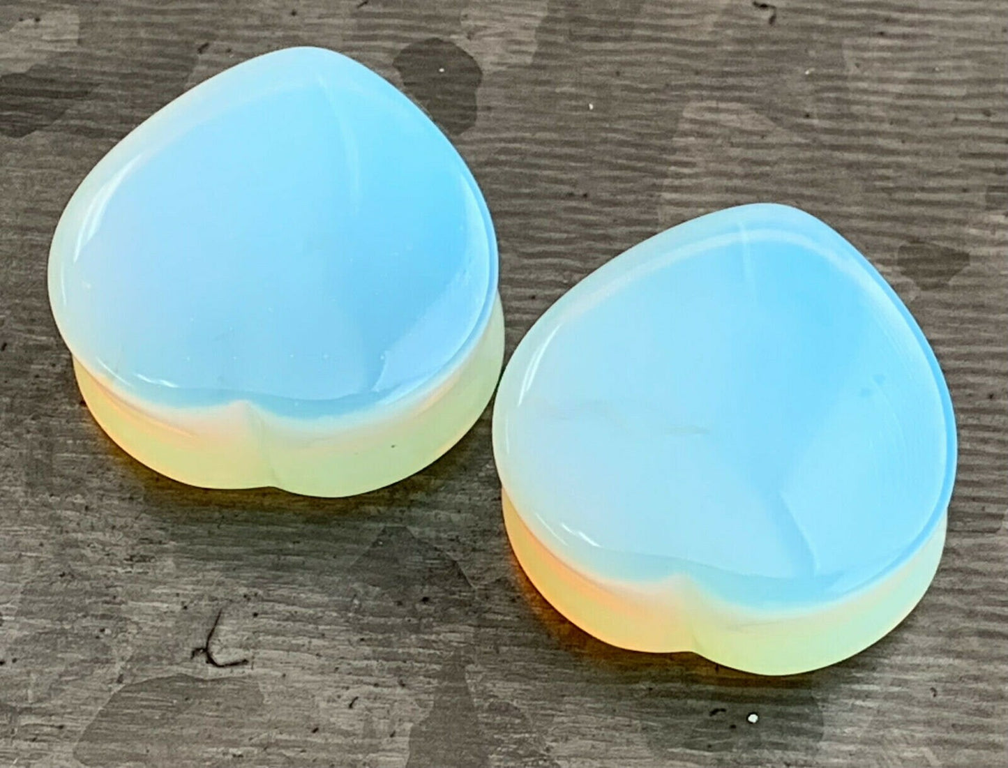 PAIR of Brilliant Opalite Opalescent Heart Double Flare Stone Plugs - Gauges 2g (6mm) thru 1" (25mm) available!