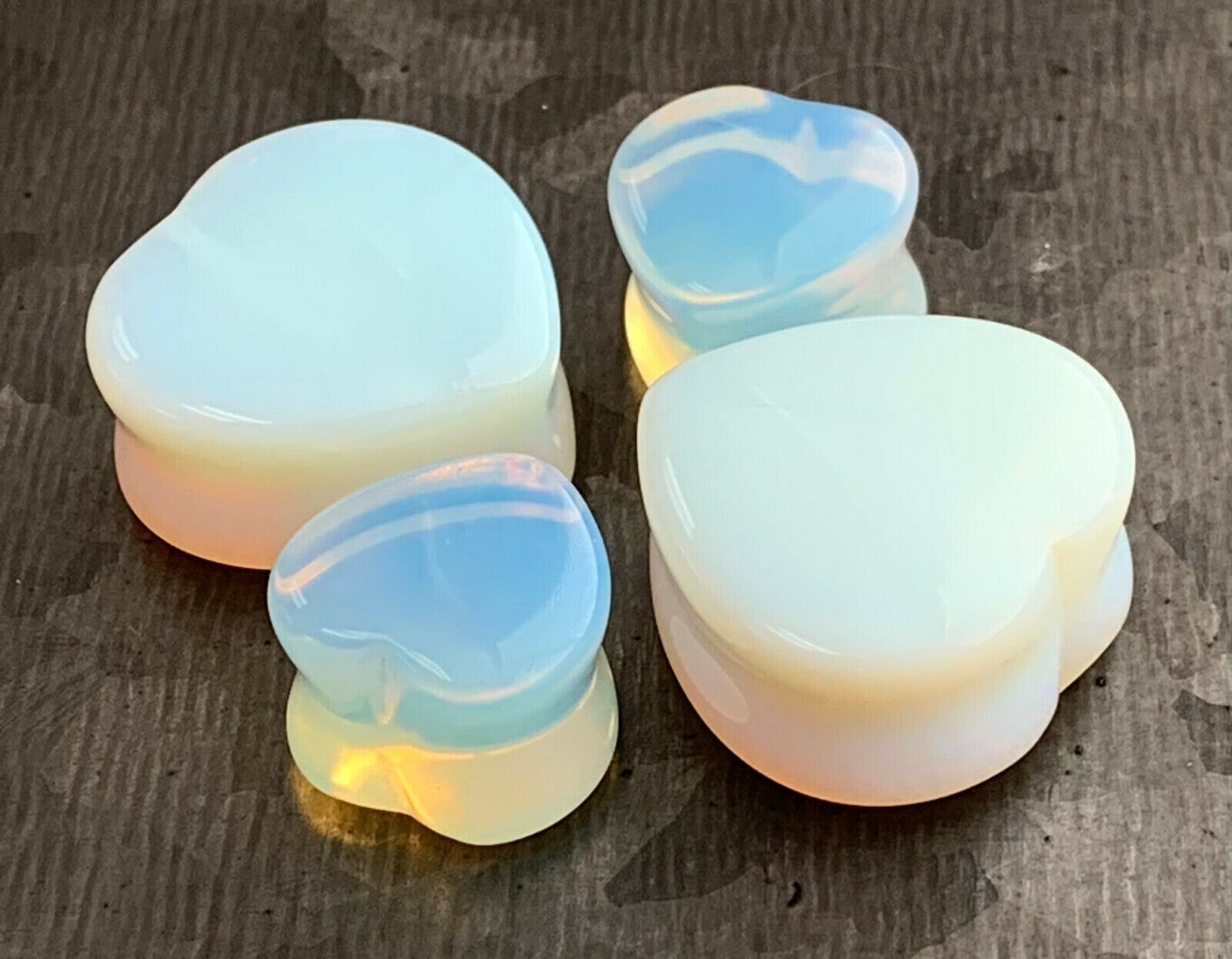 PAIR of Brilliant Opalite Opalescent Heart Double Flare Stone Plugs - Gauges 2g (6mm) thru 1" (25mm) available!