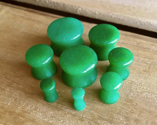 PAIR of Unique Real Green Jade Organic Stone Plugs - Gauges 6g (4mm) up to 5/8" (16mm) available!