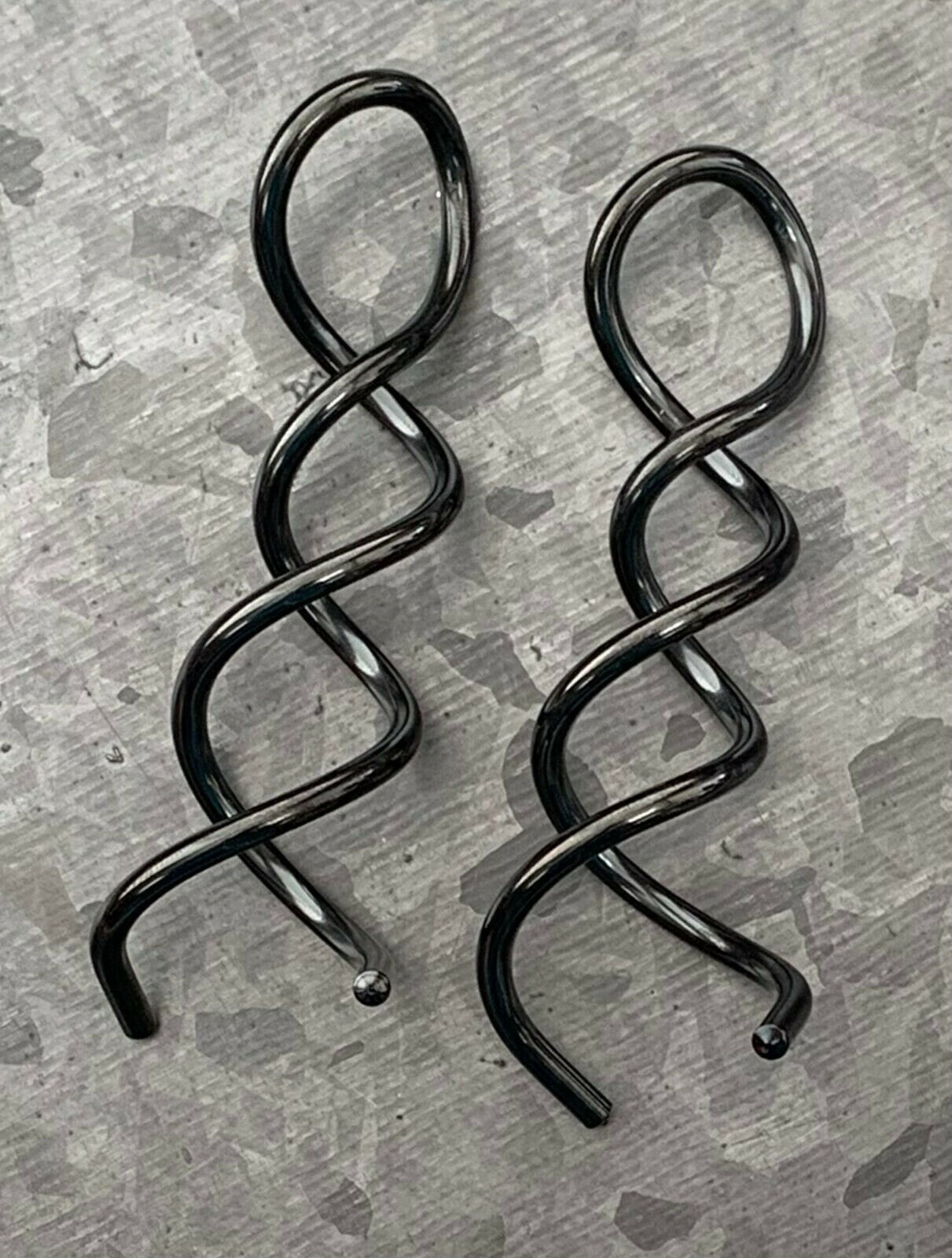 PAIR of Beautiful Black 316L Surgical Steel Twist Tail Hanging Tapers / Plugs - Expanders - Gauges 16g (1.3mm) thru 8g (3mm) available!