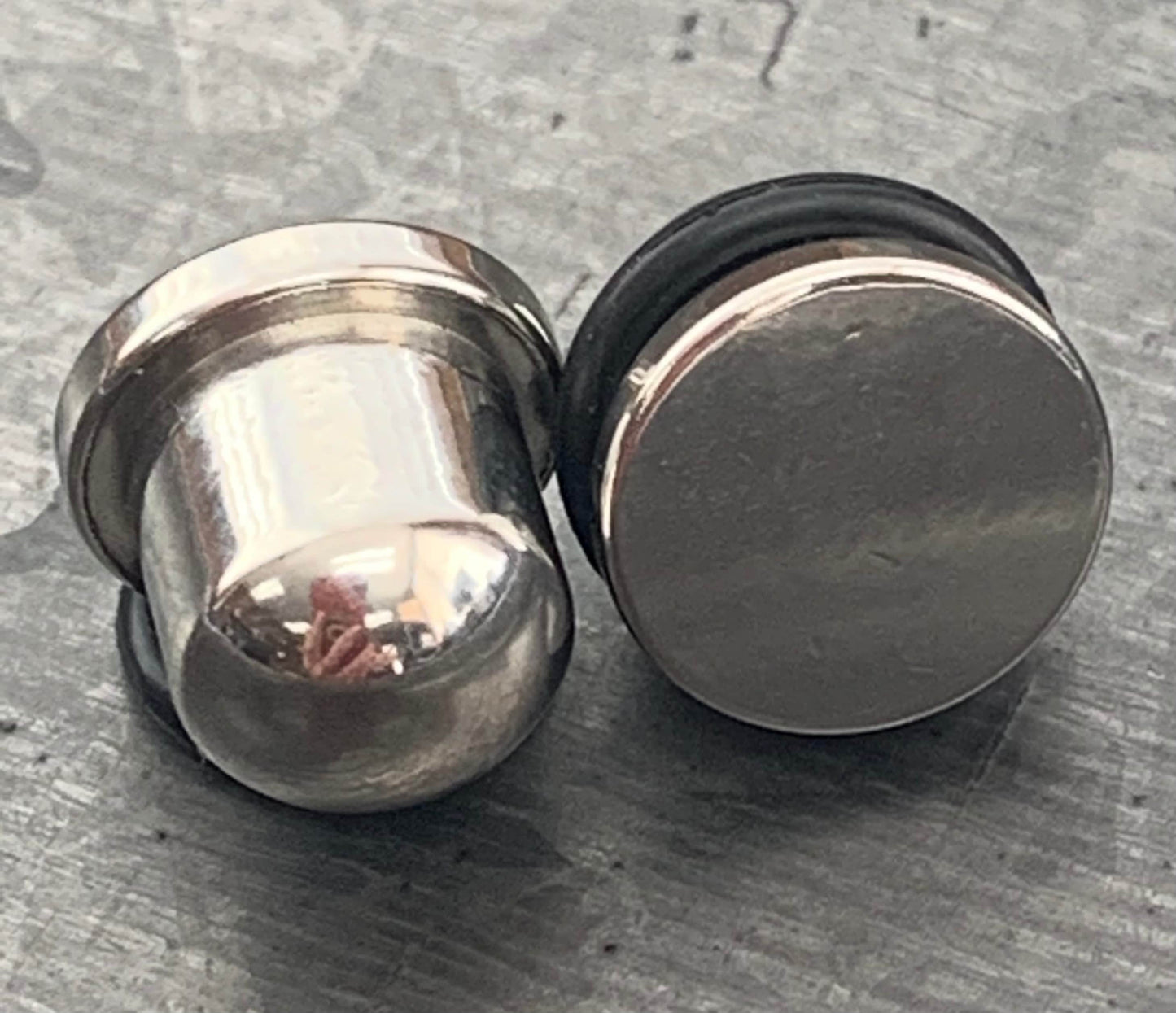 PAIR of Unique Surgical Steel Bullet Flat Head Plugs with O-Rings - Gauges 14g (1.6mm) thru 00g (10mm) Available!
