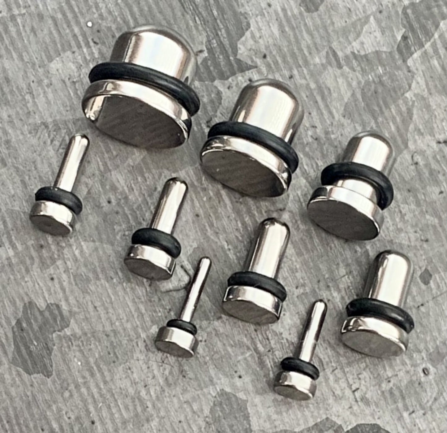 PAIR of Unique Surgical Steel Bullet Flat Head Plugs with O-Rings - Gauges 14g (1.6mm) thru 00g (10mm) Available!