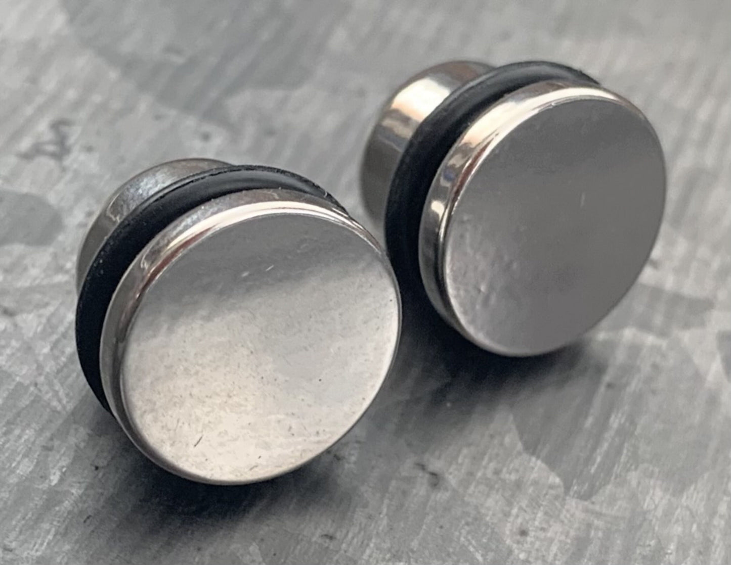 PAIR of Unique Surgical Steel Bullet Flat Head Plugs with O-Rings - Gauges 14g (1.6mm) thru 00g (10mm) Available!