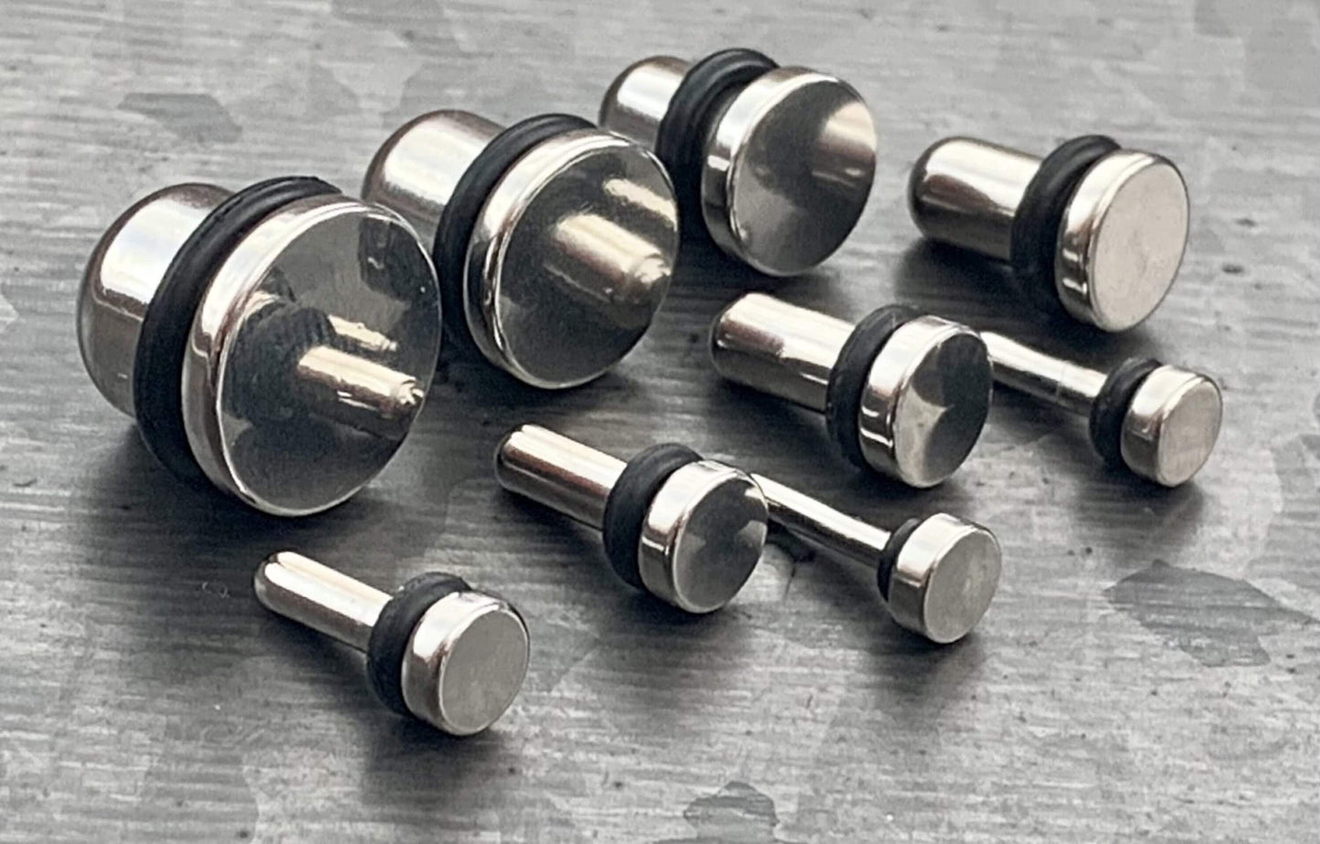 PAIR of Unique Surgical Steel Bullet Flat Head Plugs with O-Rings - Gauges 14g (1.6mm) thru 00g (10mm) Available!