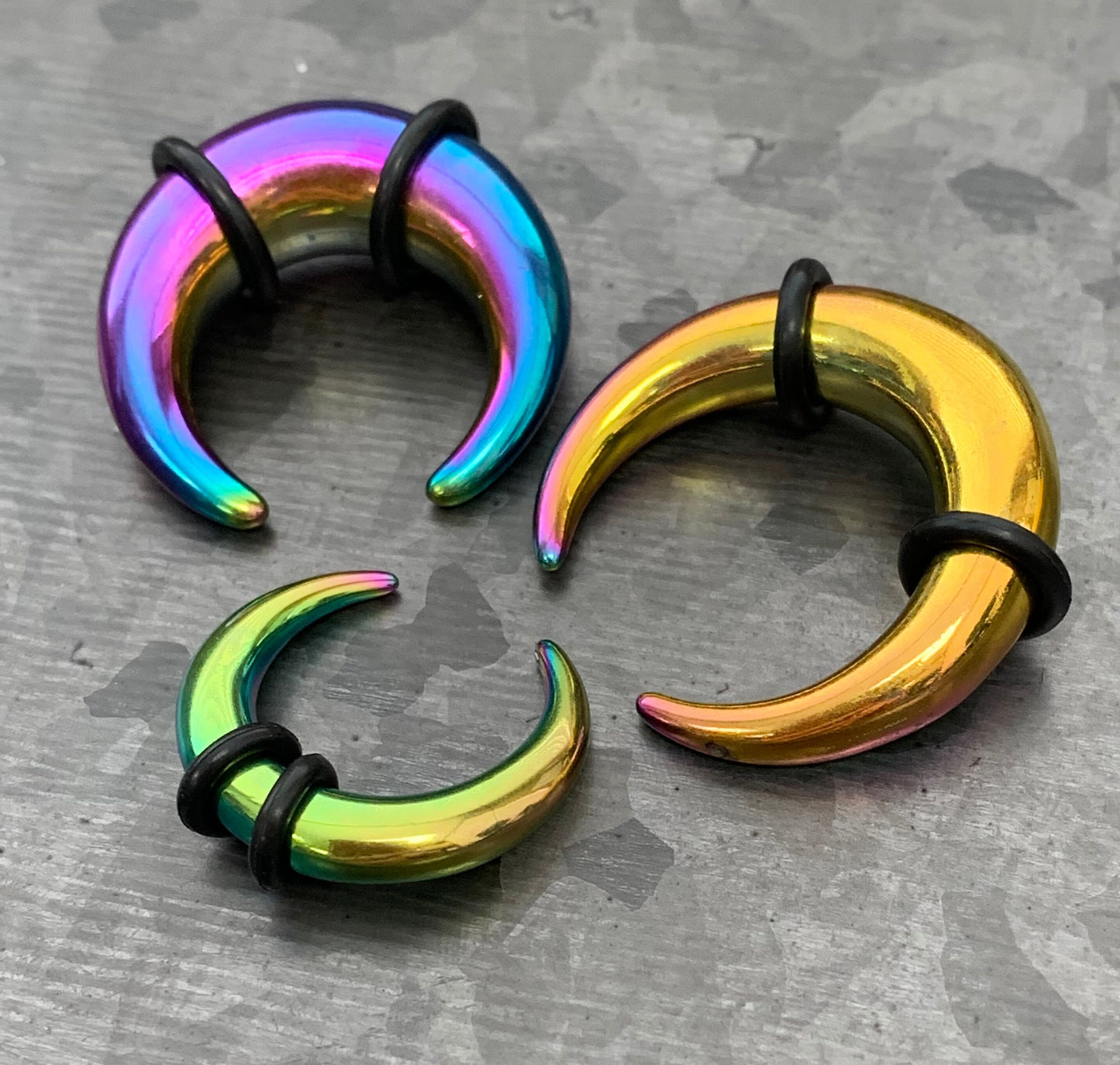 1 PIECE Rainbow PVD Plated Surgical Steel Septum Ring / Buffalo Taper with O-Rings - Expander- Gauges 14g (1.6mm) thru 00g (10mm) Available!