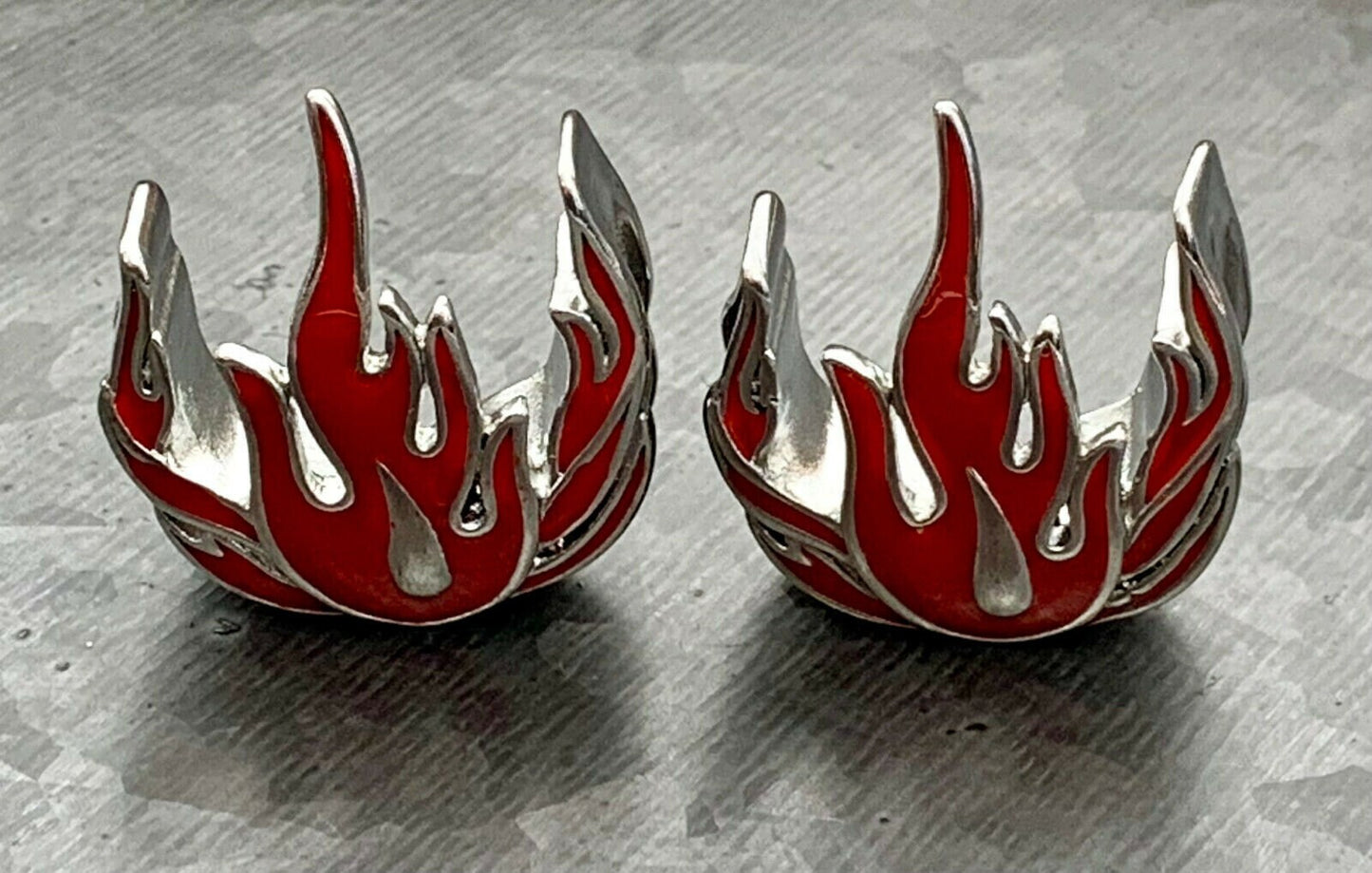 PAIR of Unique Red Flames Steel Saddle Ear Spreader Tunnels/Plugs - Gauges 00g (10mm) thru 1" (25mm) available!