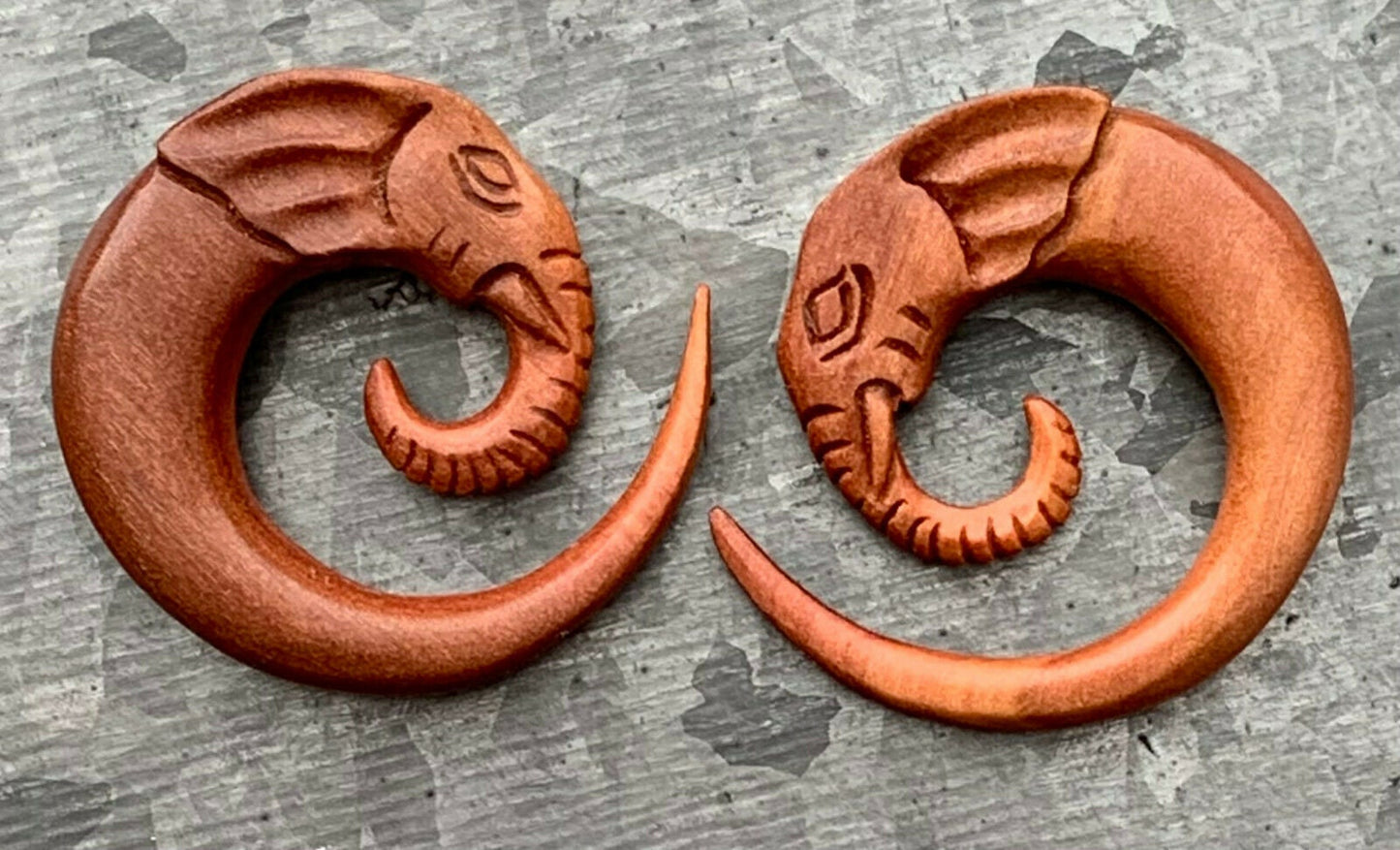 PAIR of Stunning Hand Carved Organic Sawo Wood Elephant Tapers/Plugs - Expanders - Gauges 2g (6mm) thru 00g (10mm) available!