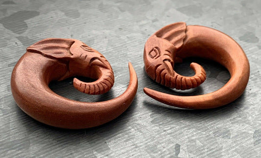 PAIR of Stunning Hand Carved Organic Sawo Wood Elephant Tapers/Plugs - Expanders - Gauges 2g (6mm) thru 00g (10mm) available!