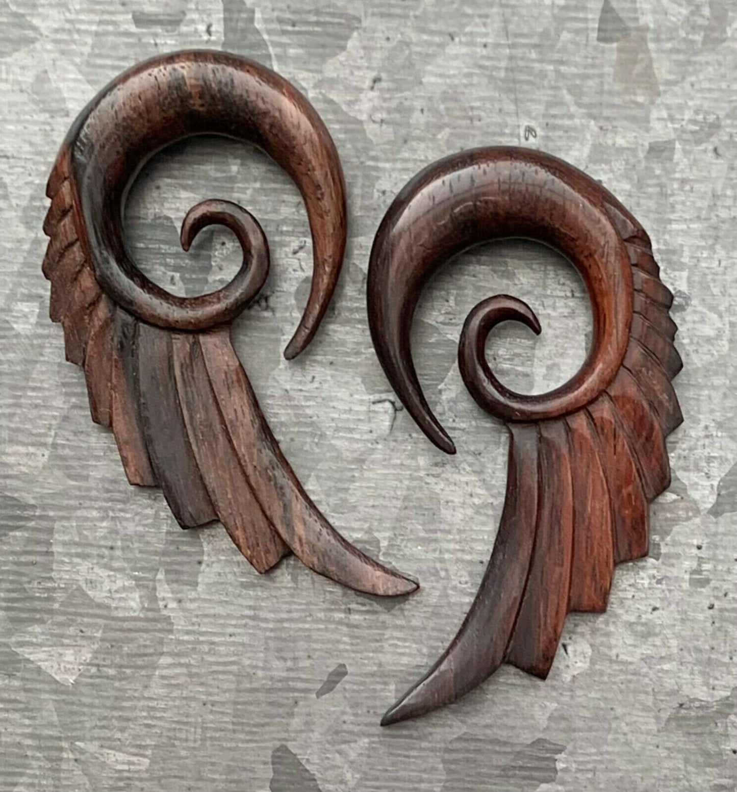 PAIR of Beautiful Hand Carved Organic Sono Wood Angel Wings Tapers/Plugs - Expanders - Gauges 4g (5mm) thru 00g (10mm) available!