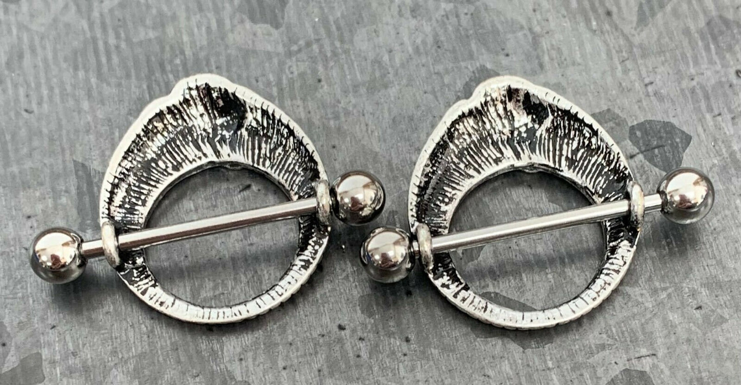 PAIR of Tribal Elephant Design Steel Nipple Barbells/Shields/Rings - Barbell 14g, 22mm (7/8"), Wearable length 14mm (9/16")!