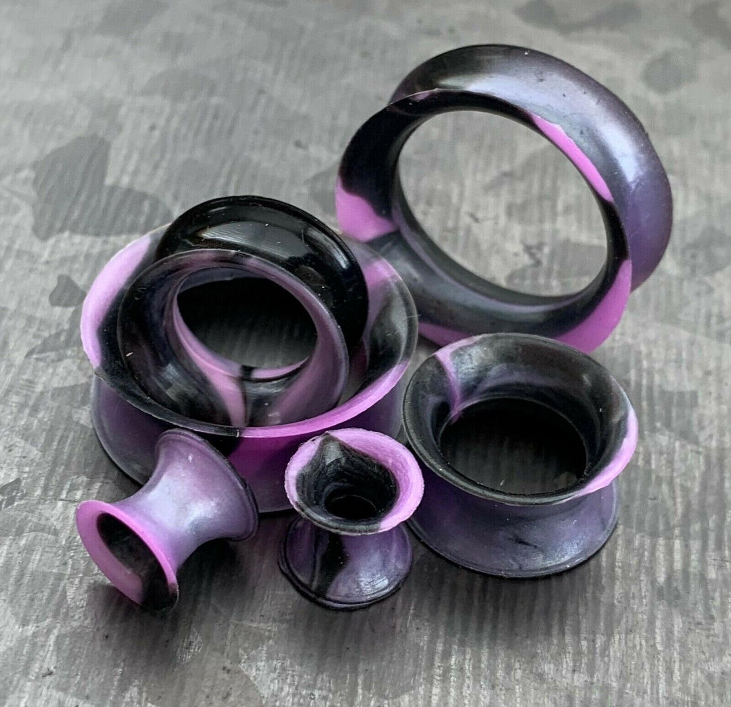 PAIR Stunning Black & Purple Swirl Ultra Thin Double Flare Tunnels/Plugs - Gauges 4g (5mm) thru 7/8" (22mm) available!