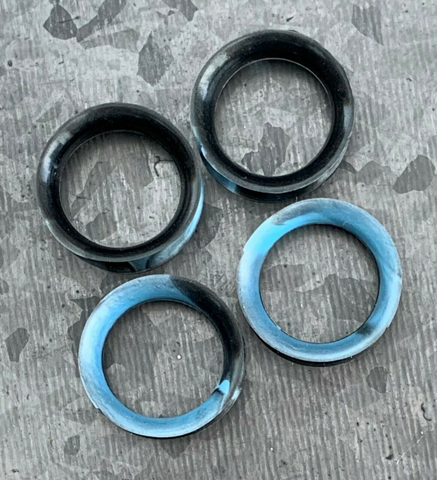 PAIR Beautiful Black & Aqua Swirl Ultra Thin Silicone Double Flare Tunnels/Plugs - Gauges 4g (5mm) thru 7/8" (22mm) available!