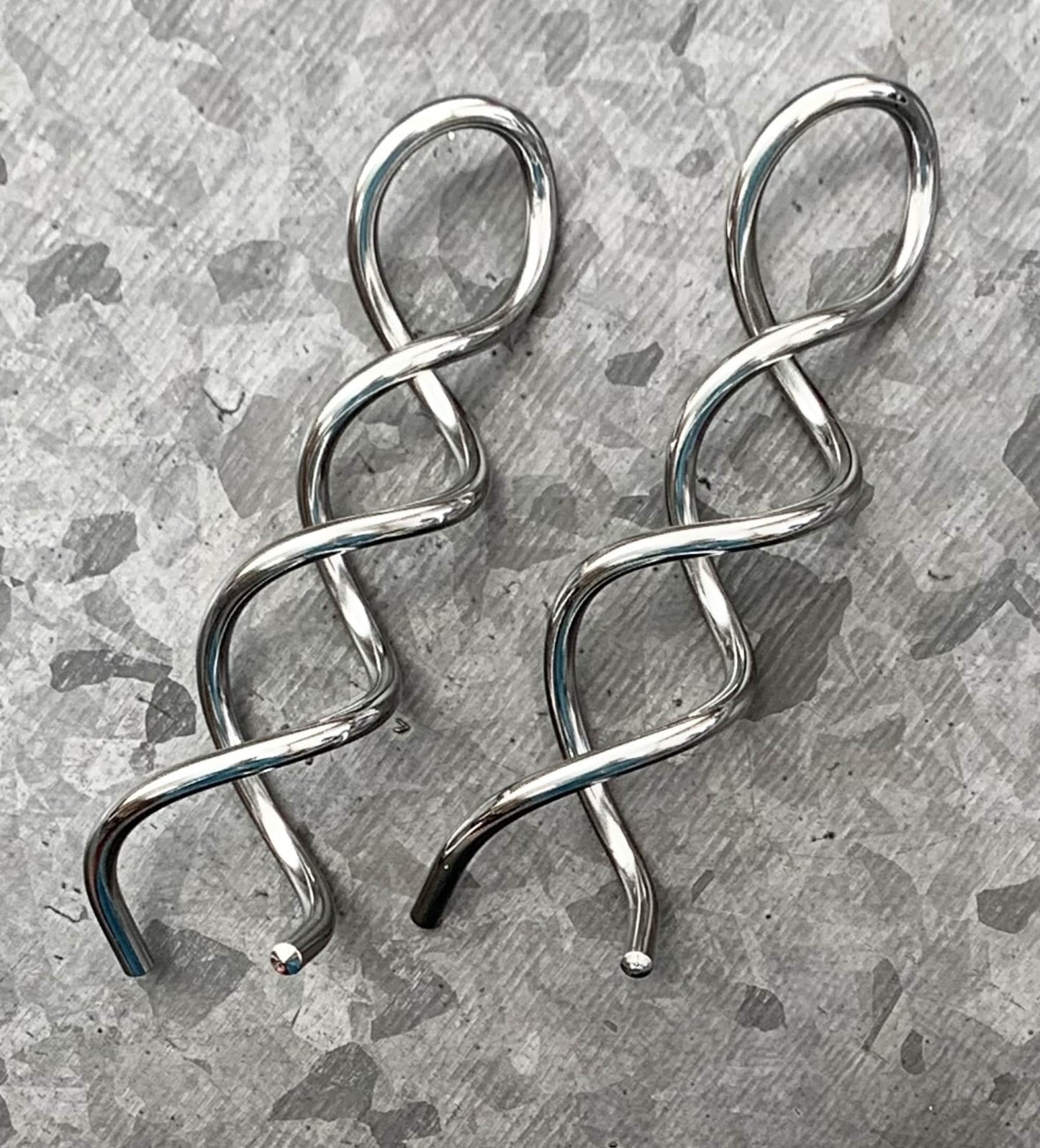 PAIR of Stunning 316L Surgical Steel Twist Tail Hanging Tapers Expanders / Plugs - Gauges 16g (1.3mm) thru 8g (3mm) available!