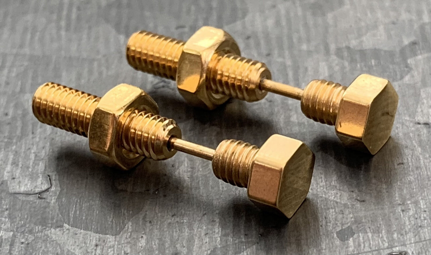PAIR of Unique Hexagon Nut & Bolt Faux / Fake / Cheater Plugs - Gauges 16g, 18g- Steel, Gold and Black Available!