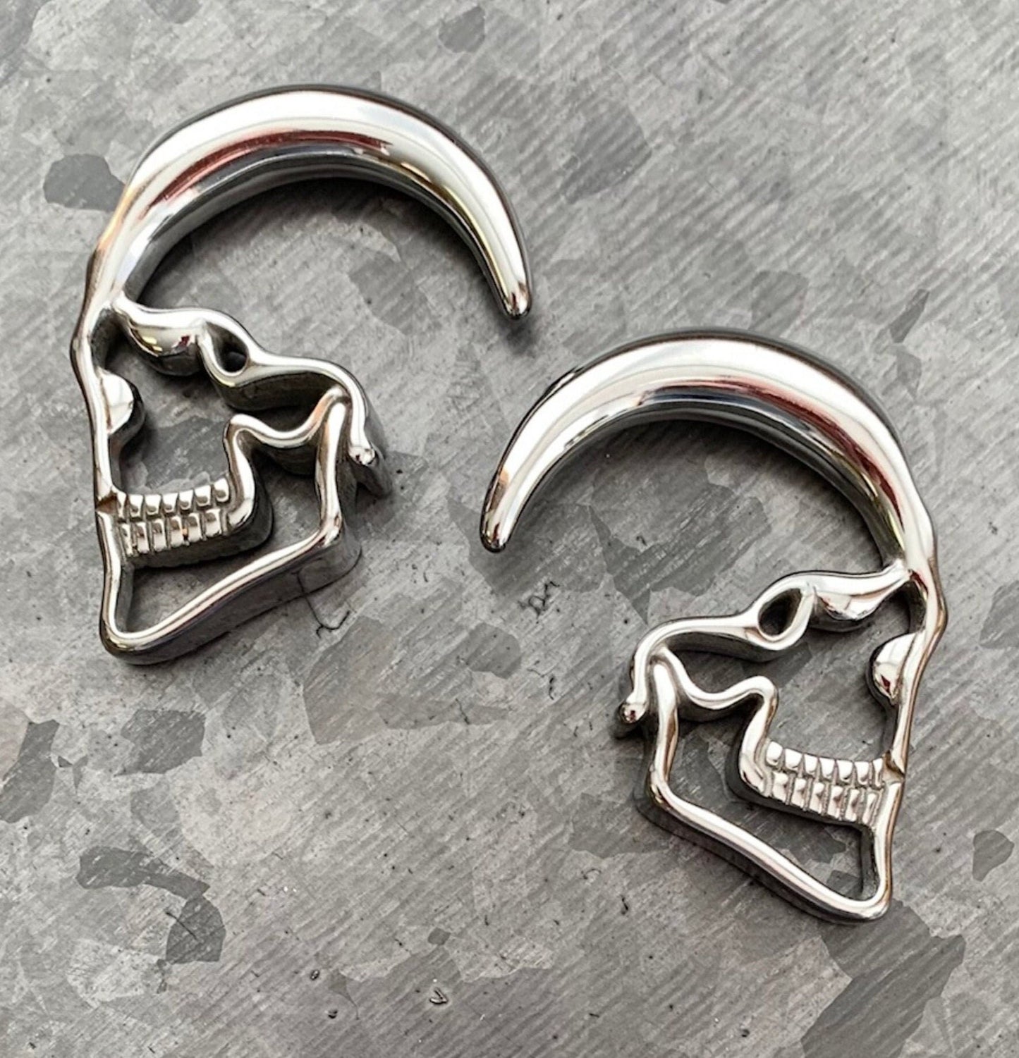 PAIR of Stunning 316L Surgical Steel Skull Hanging Tapers Expanders - Gauges 14g (1.6mm) thru 0g (8mm) available!