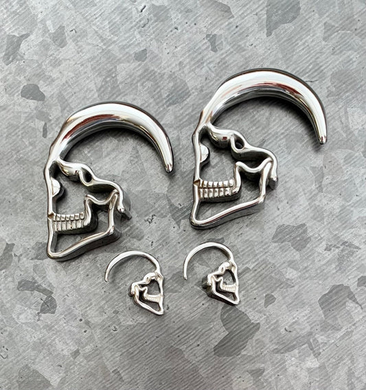 PAIR of Stunning 316L Surgical Steel Skull Hanging Tapers Expanders - Gauges 14g (1.6mm) thru 0g (8mm) available!