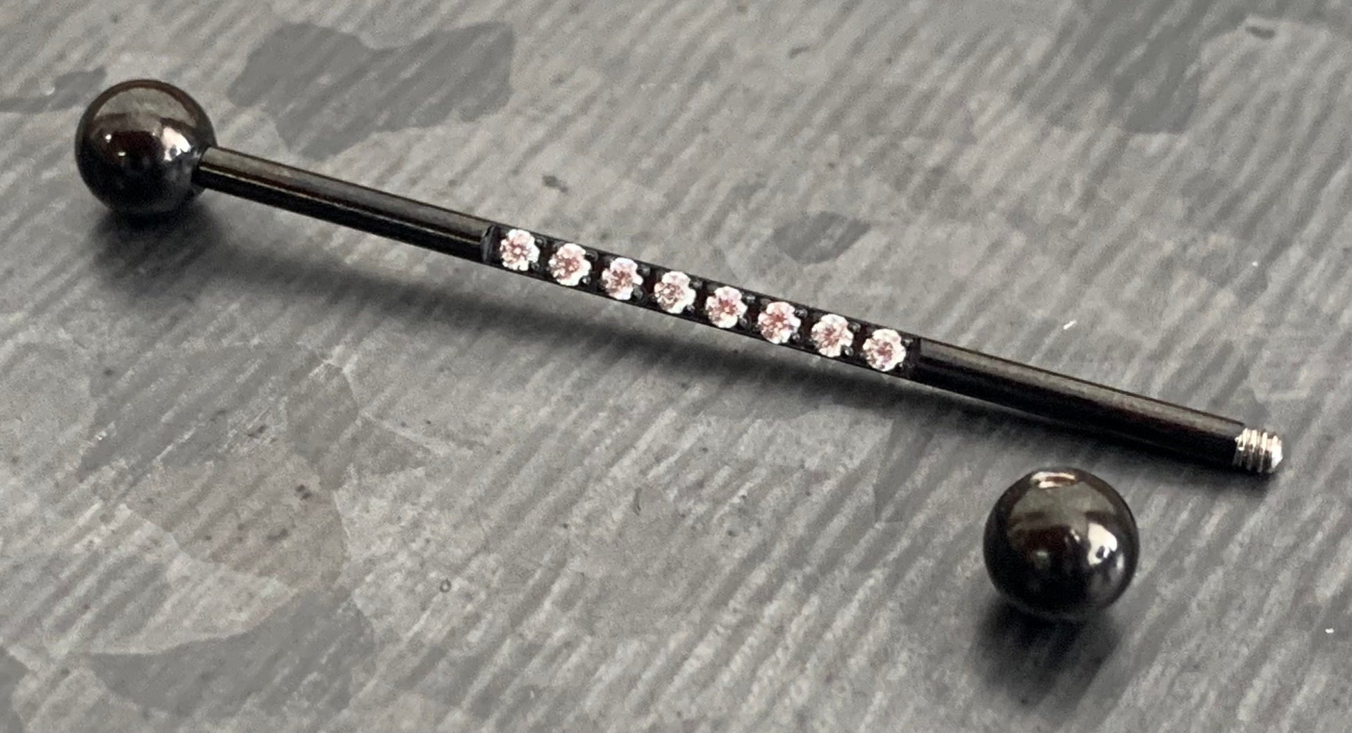 1 Piece Stunning CNC Set Lined CZ Gems Industrial Barbell - 14g, Length 38mm 1.5" - Silver, Black, Gold, Rose Gold and Multi-Color!
