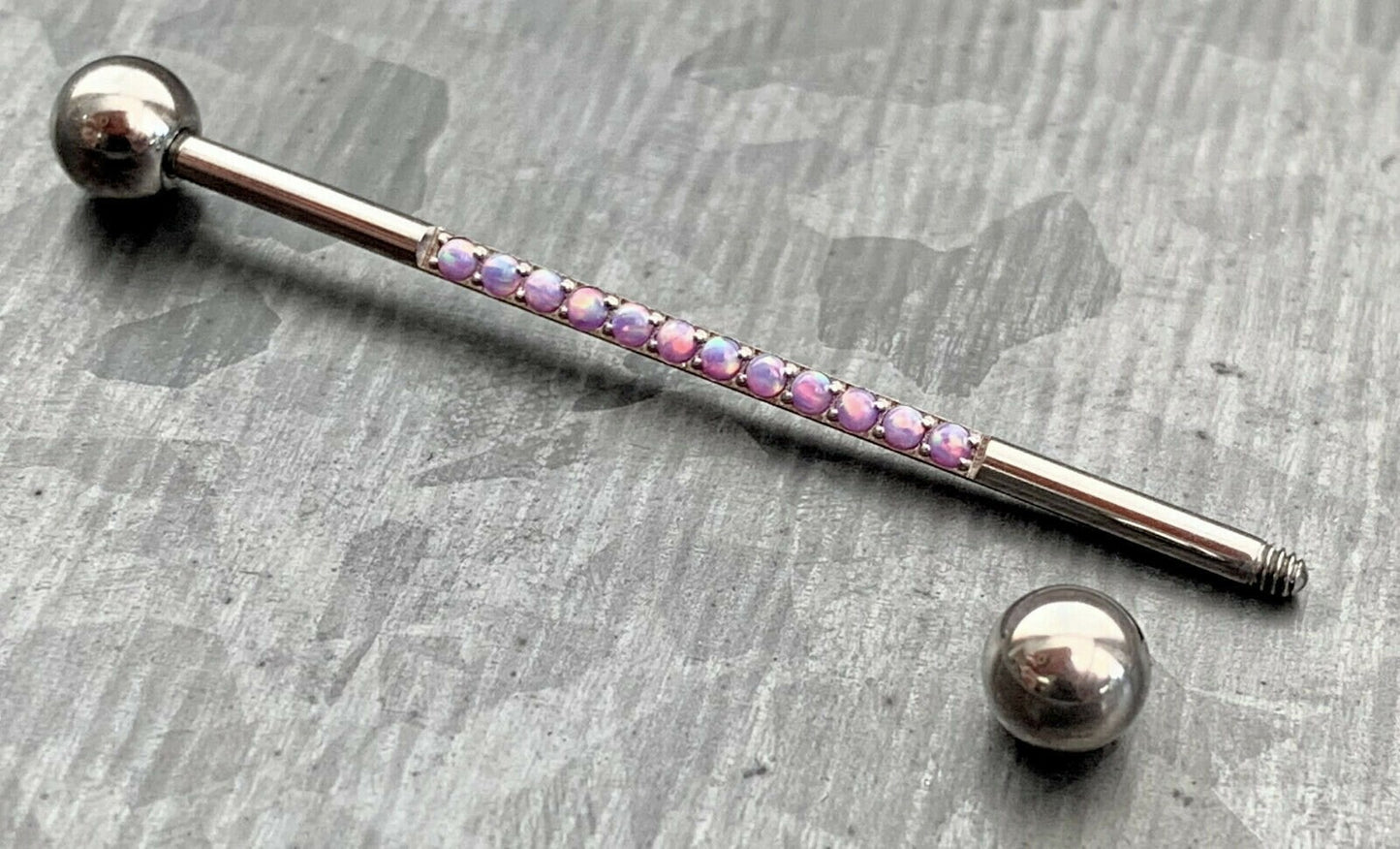 1 Piece of Implant Grade Titanium CNC Set Lined Opals Industrial Barbell - 14g, Length 38mm 1.5" - Silver, Black, Gold, and Rose Gold!!