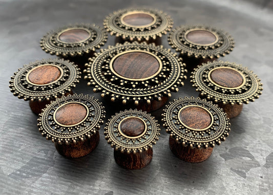 PAIR of Unique Tribal Lace Design Top Rose Wood Saddle Plugs - ONE left in 22mm!
