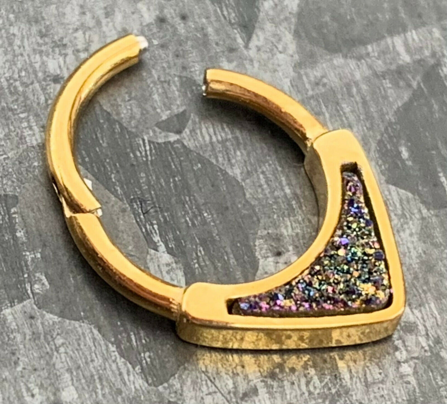 1 Piece Stunning Druzy Inlay Hinged Septum Segment Ring - 16g - 8mm or 10mm Internal Diameter - Black & Gold available!