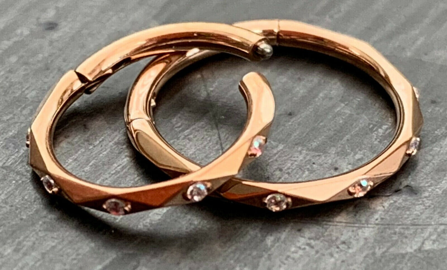 1 Piece Implant Grade Titanium Faceted CZ Gem Hinged Segment Septum Ring - 16g in 10mm or 8mm - Silver, Gold, Rose Gold & Black available!