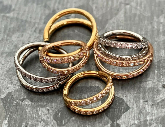 1 Piece of Titanium CZ Gems Hinged Segment Hoop Ring - 16g - 8mm or 10mm Internal Diameter - Gold, Rose Gold and Silver available!