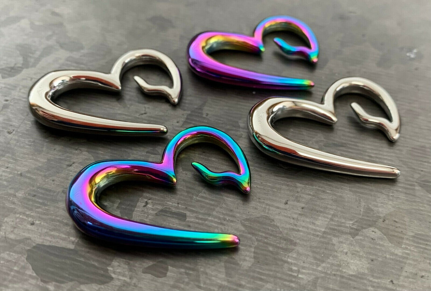 PAIR of Unique Rainbow Surgical Steel Heart Breaker Tapers - Gauges 8g (3.2mm) thru 0g (8mm) available!