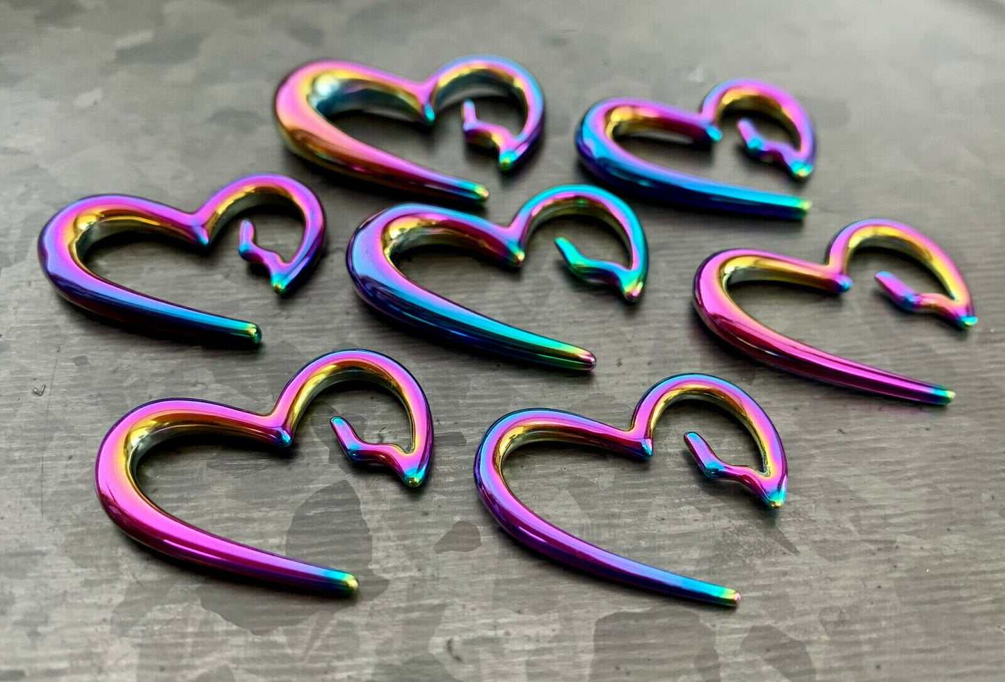 PAIR of Unique Rainbow Surgical Steel Heart Breaker Tapers - Gauges 8g (3.2mm) thru 0g (8mm) available!