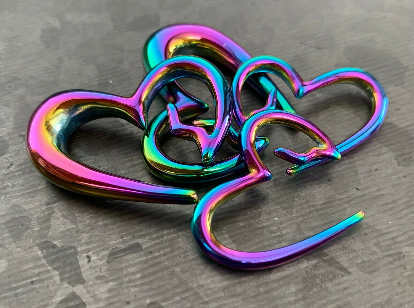 PAIR of Unique Rainbow Surgical Steel Heart Breaker Tapers - Gauges 8g (3.2mm) thru 0g (8mm) available!