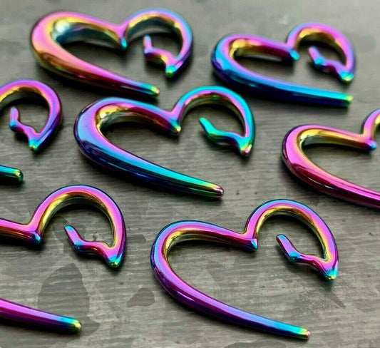 PAIR of Unique Rainbow Surgical Steel Heart Breaker Tapers - Gauges 8g (3.2mm) thru 0g (8mm) available!