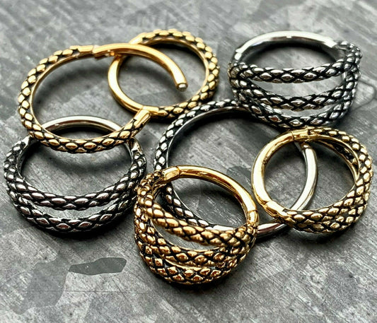 1 Piece Snake Skin Single, Double or Triple Steel Hinged Segment Ring -16g, 18g-Internal Diameter 8, 10 or 12mm - Silver, Gold or Rose Gold!