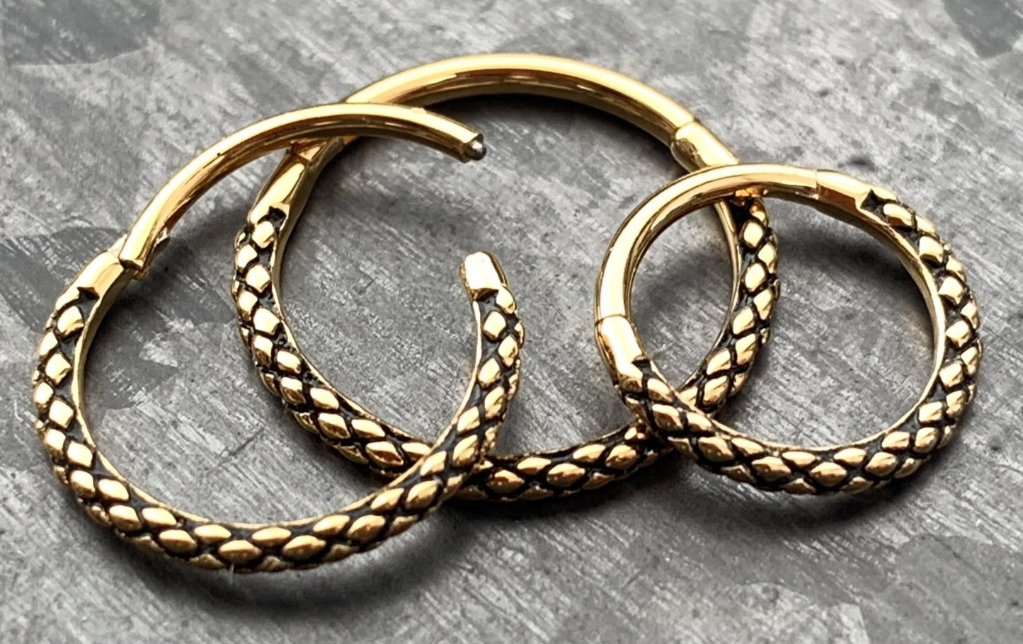 1 Piece Snake Skin Single, Double or Triple Steel Hinged Segment Ring -16g, 18g-Internal Diameter 8, 10 or 12mm - Silver, Gold or Rose Gold!